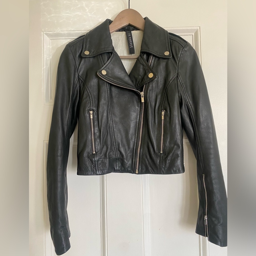 The perfect black leather moto Jacket - size XS